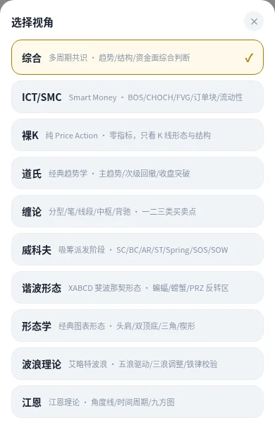 选择分析视角的界面，包含综合与九种专项视角